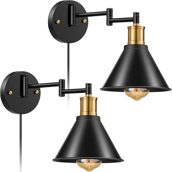 Black Industria Wall Sconce Plug in, Licperron Vintage Antique Style 240 Degree Adjustable Farmho... | Amazon (US)