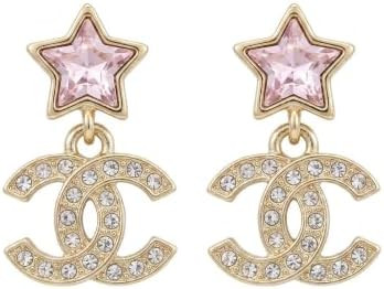 Drop Earrings with Pink Star Crystal and Rhinestones | Two interwoven C, Correct double-C earring... | Amazon (US)
