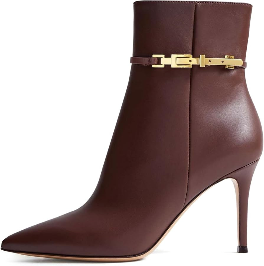 MIRAAZZURRA Ankle Boots for Women Pointed Toe Stiletto High Heel Sexy Ankle Booties with Chain Si... | Amazon (US)