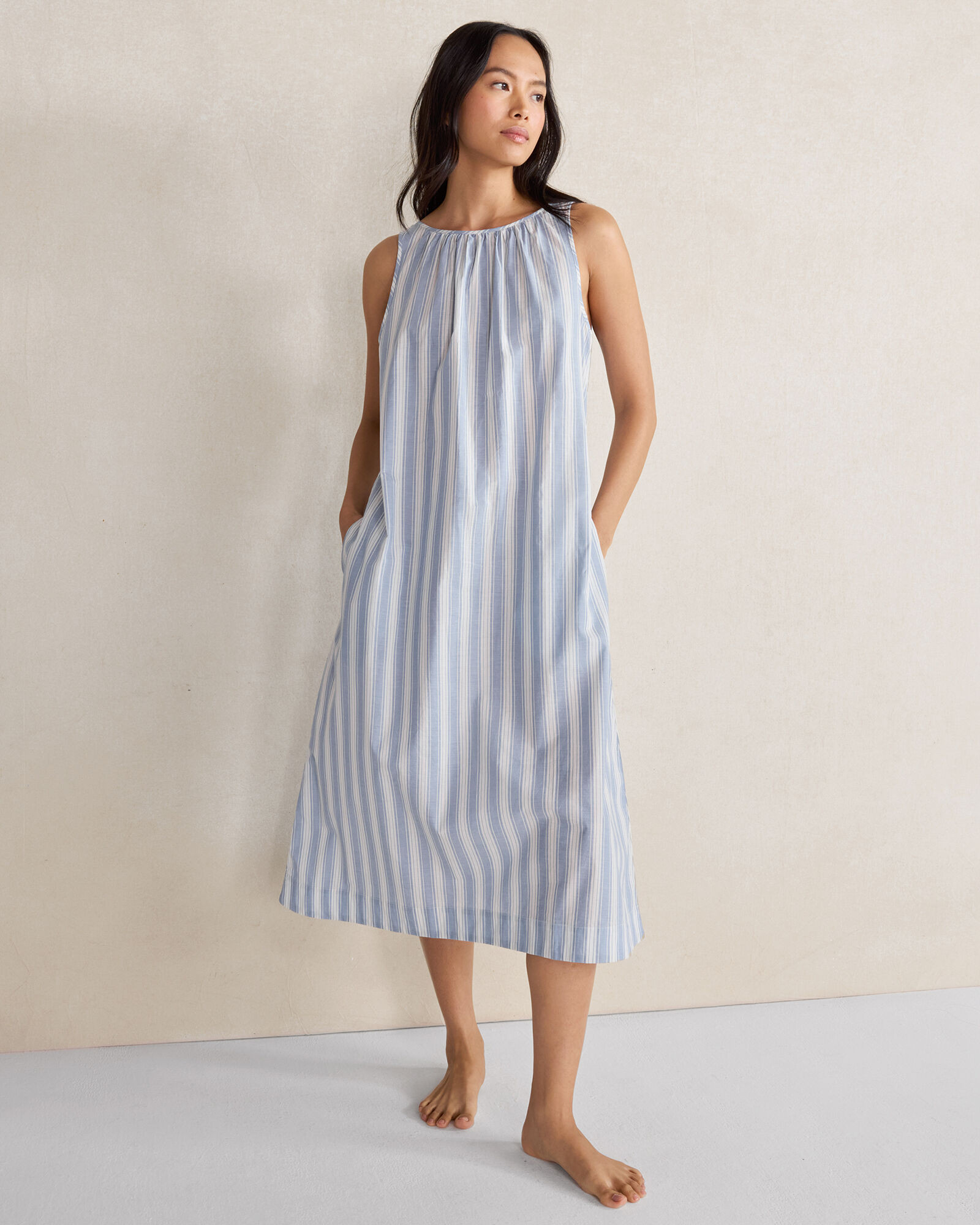 Organic Cotton Poplin Vintage Stripe Rest Dress | Haven Well Within