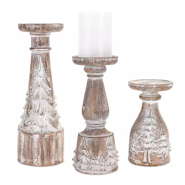 Whitewashed Winter Forest Candle Holders, Set of 3 | Kirkland's Home