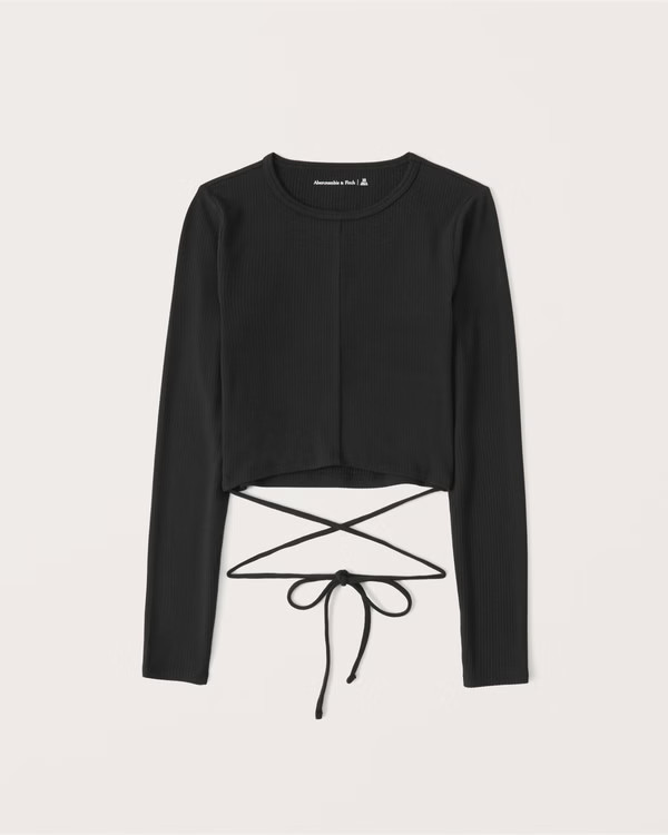 Long-Sleeve Ribbed Tie-Front Top | Abercrombie & Fitch (US)