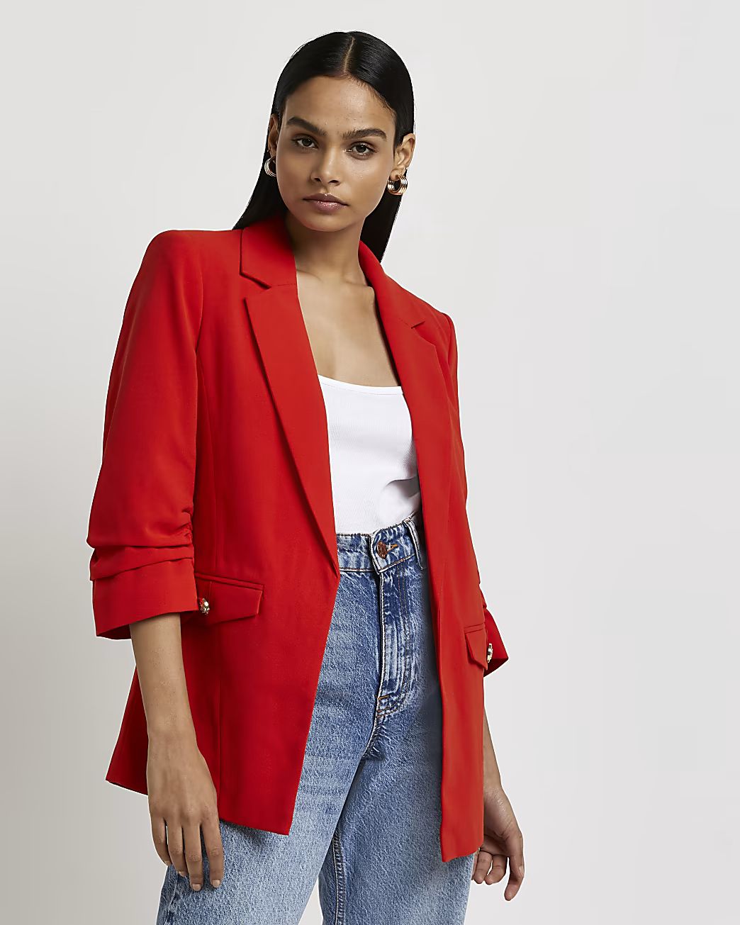 Red ruched sleeve blazer | River Island (UK & IE)
