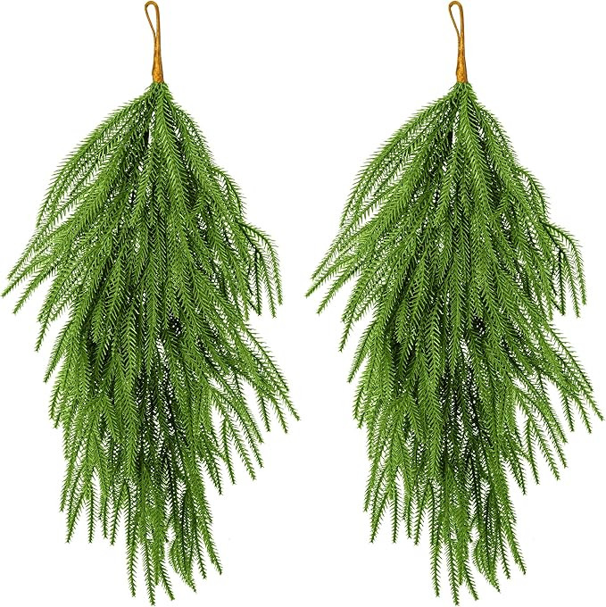 2 Pcs Artificial Christmas Teardrop Swag- 28" Faux Pine Needles Teardrop Door Swag- Christmas Nor... | Amazon (US)
