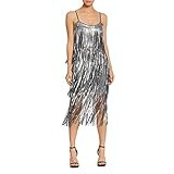 Dress the Population Women's Roxy Tiered Fringe Sequin Party Dress, Gunmetal, l | Amazon (US)