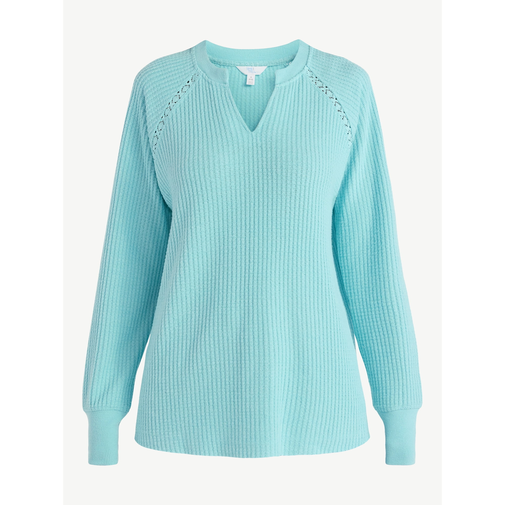 Time and Tru Women’s Notch Neck Waffle Top with Long Sleeves, Size XS-XXXL | Walmart (US)