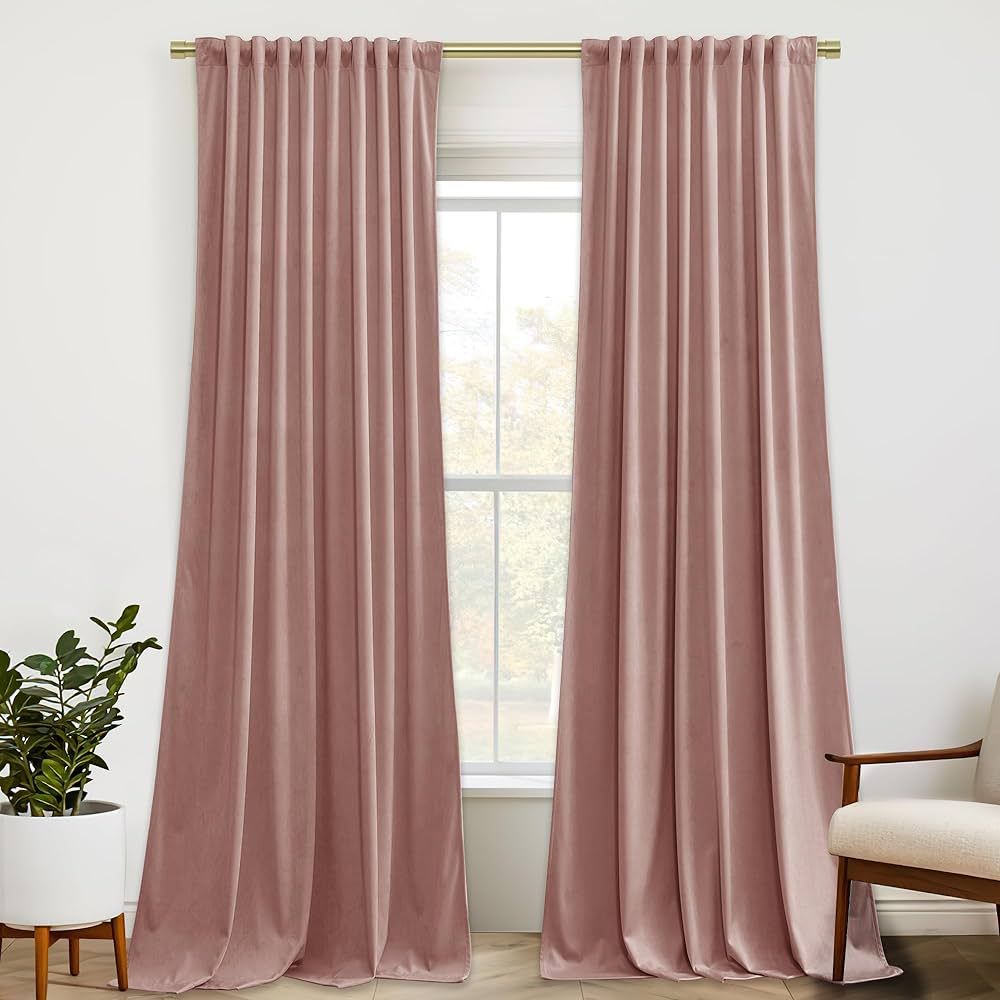 StangH Dusty Pink Velvet Curtains for Nursery Kids Back Tab Room Darkening Privacy Window Drapes ... | Amazon (US)