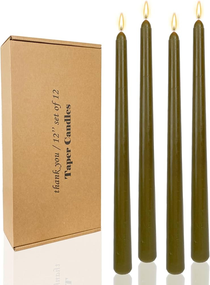 LPUSA Olive 12 Inch Taper Candles Unscented Smokeless Long Tall Tapered Candle for Candlesticks S... | Amazon (US)