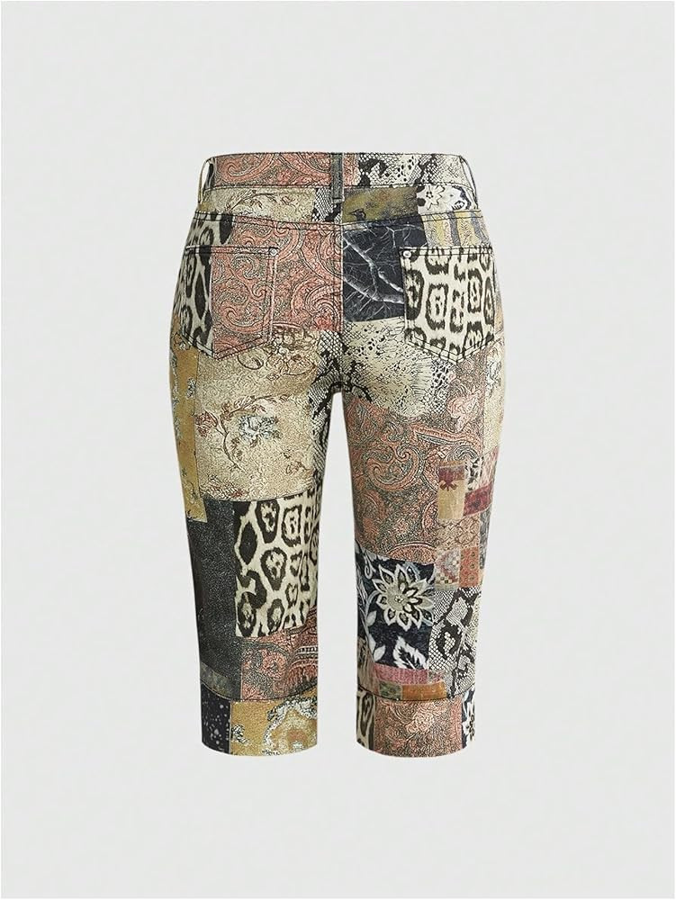 SOLY HUX Women's Leopard Floral Capri Jeans Low Rise Y2k Denim Pants | Amazon (US)
