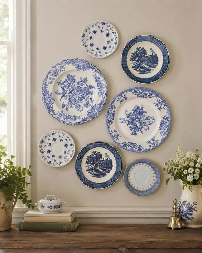 Blue and White Vintage Plate Wall - 7 Piece Collection | Etsy (Global)