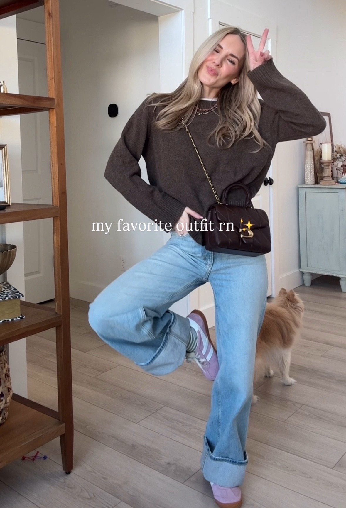 Cashmere sweater - coach top handle leather bag - gola sneakers 

#LTKootd