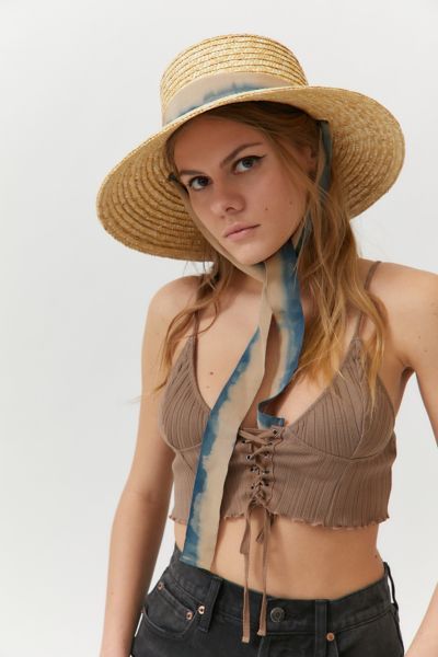 UO Scarf Tie Straw Bell Hat | Urban Outfitters (US and RoW)