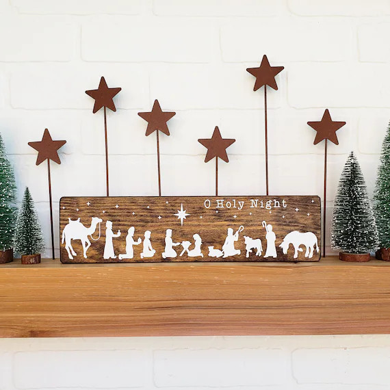 Christmas Nativity Scene Wood Sign Decor | O Holy Night Nativity | Christmas Decor | Modern Farmh... | Etsy (US)