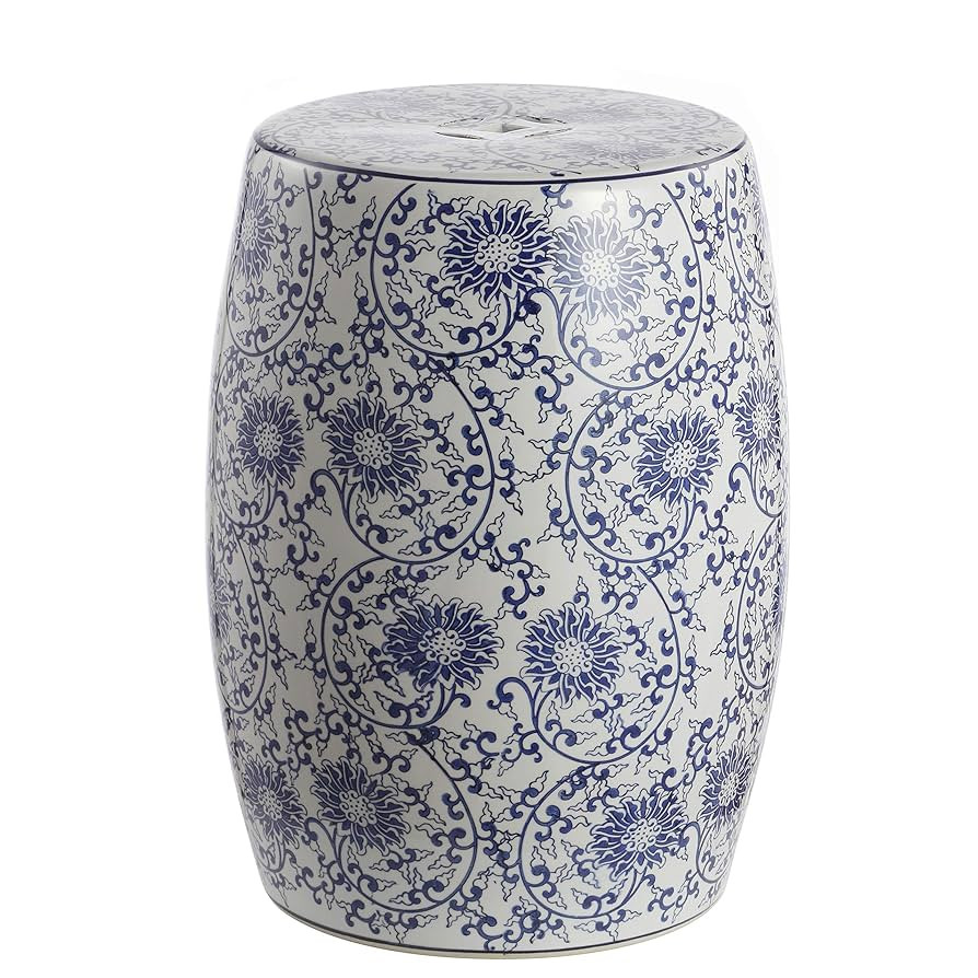 JONATHAN Y TBL1009A Lotus Blossom 17.5" Chinoiserie Ceramic Drum Indoor/Outdoor Garden Stool Bohe... | Amazon (US)