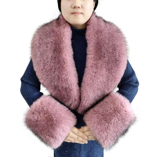 Eosxrp Faux Fur Collar Cuffs Set Warm Fake Fur Scarf Winter Women Fluffy Large Shawl Furry Scarves (Dark Pink), 02 | Amazon (US)