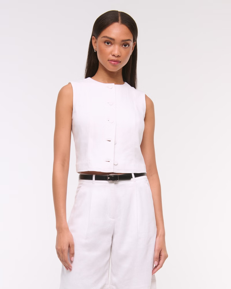 Cropped Linen-Blend Button-Through Vest | Abercrombie & Fitch (US)