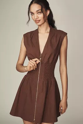 The Tommie Cap-Sleeve Smocked Front-Zip Shirt Dress: Linen Mini Edition | Anthropologie (US)