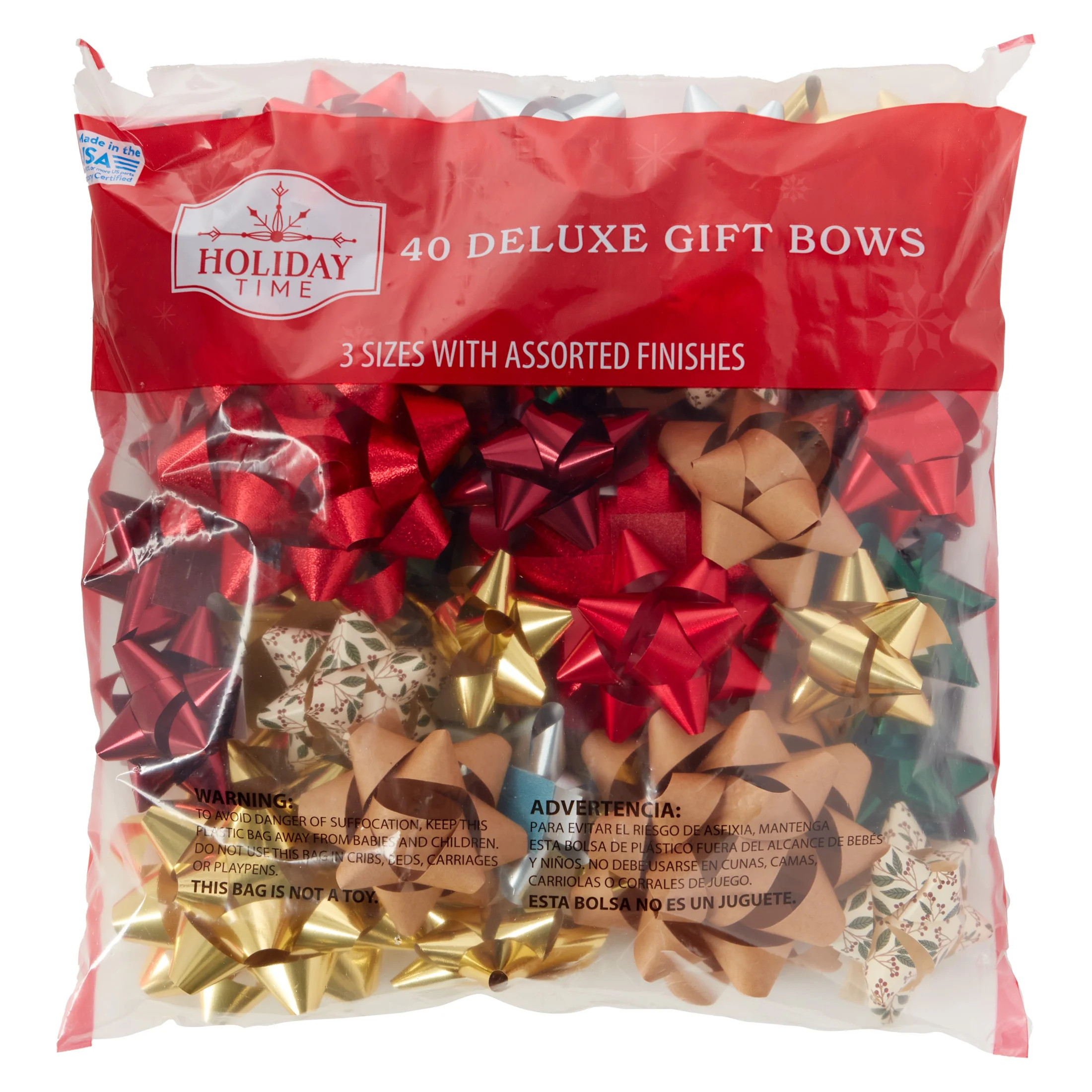 Multicolor Heritage Holiday Christmas Deluxe Gift Bows Bag, 40 Count, by Holiday Time | Walmart (US)