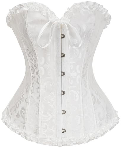 Vrapo White Corset Top for Women | Overbust Lace Up Waist Cincher Shapewear Lingerie - Size M | Amazon (US)