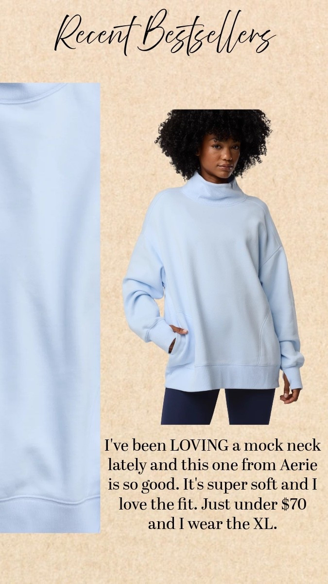 I've been LOVING a mock neck lately and this one from Aerie is so good. It's super soft and I love the fit. Just under $70 and I wear the XL.

#LTKActive #LTKPlusSize