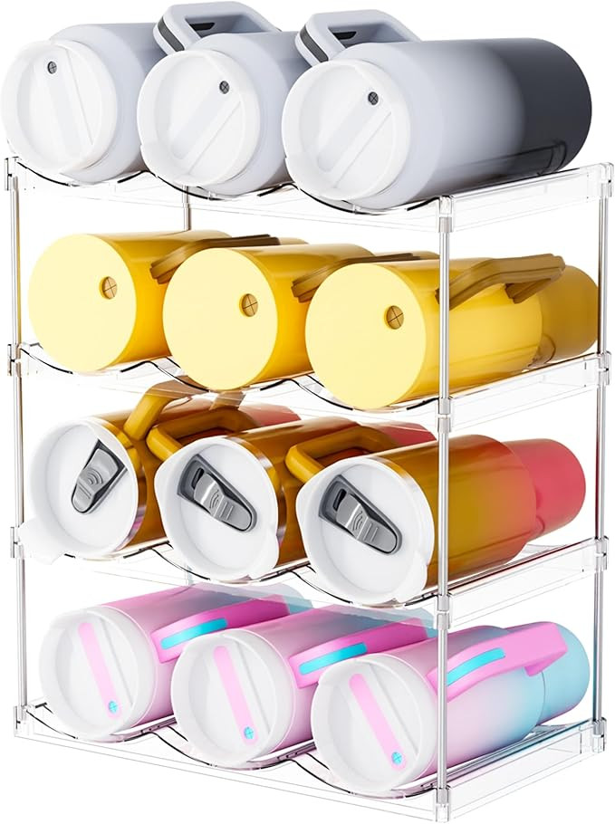 Amazon.com: Stackable Water Bottle Organizer for Cabinet,4 Tier Water Bottle Holder for Stanley Y... | Amazon (US)