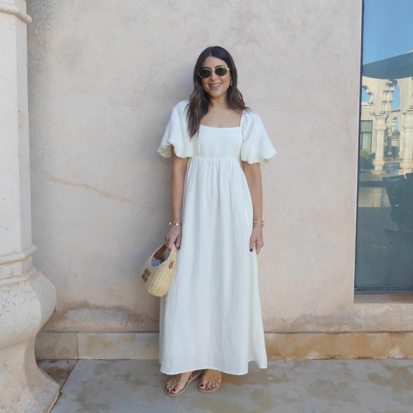 PUFF SLEEVE MIDI DRESS - BUTTERMILK | WAT The Brand