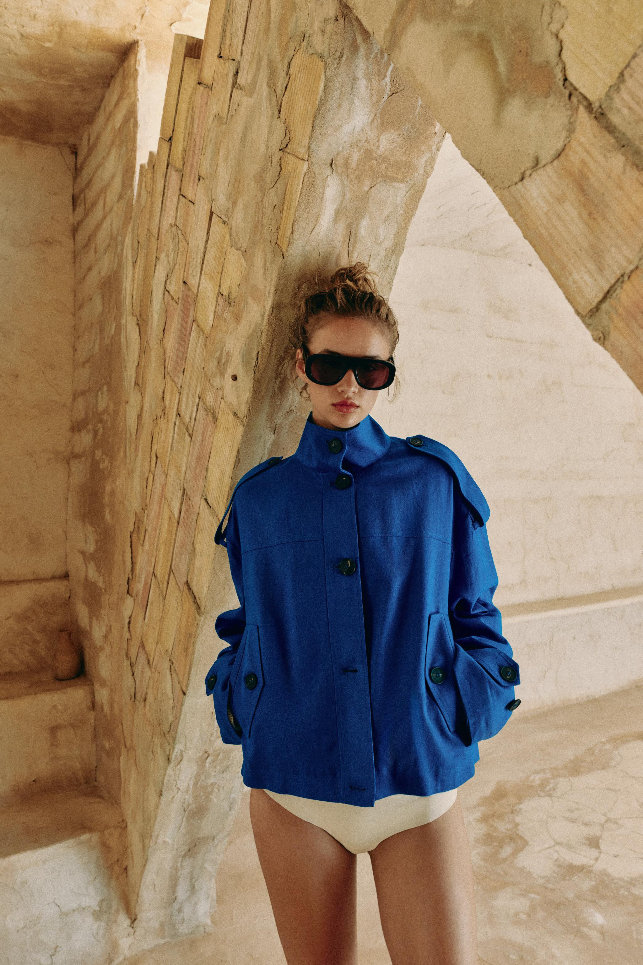 HIGH NECK LINEN BLEND JACKET | Zara UK