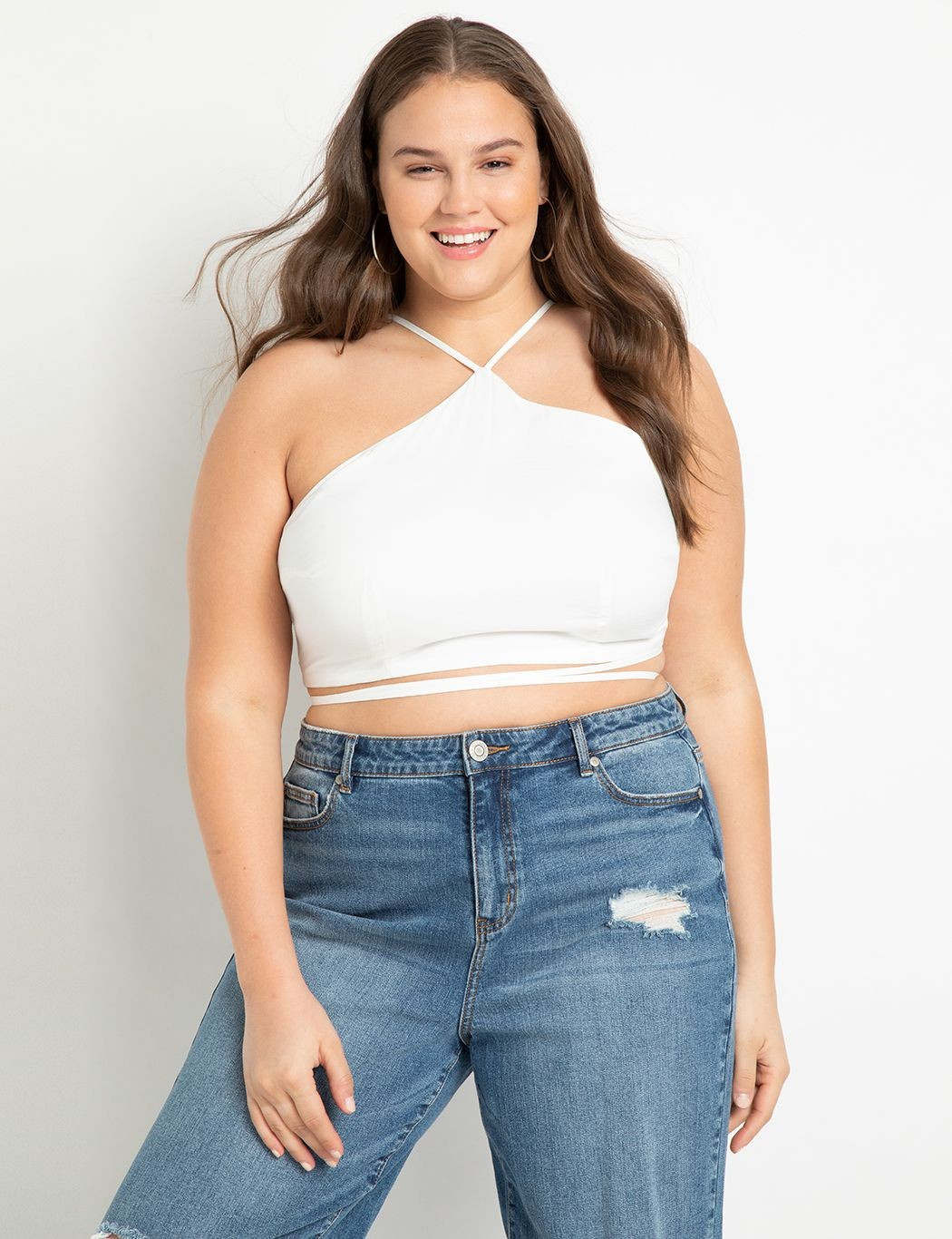 Cropped Halter With Waist Ties | Women's Plus Size Tops | ELOQUII | Eloquii
