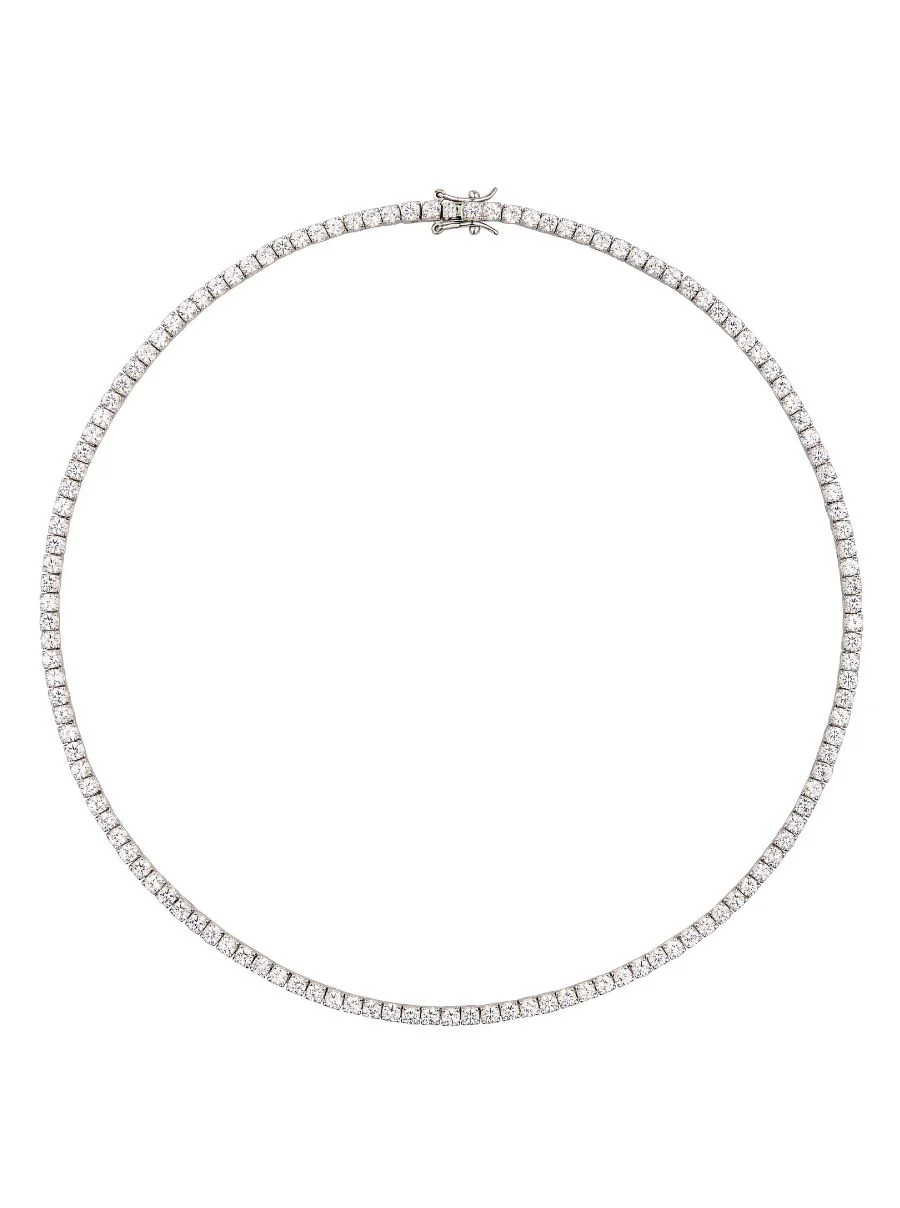 MOSS ROUND CUT, 3MM 4-PRONG, LAB-GROWN WHITE SAPPHIRE SILVER RIVIERE NECKLACE | Dorsey