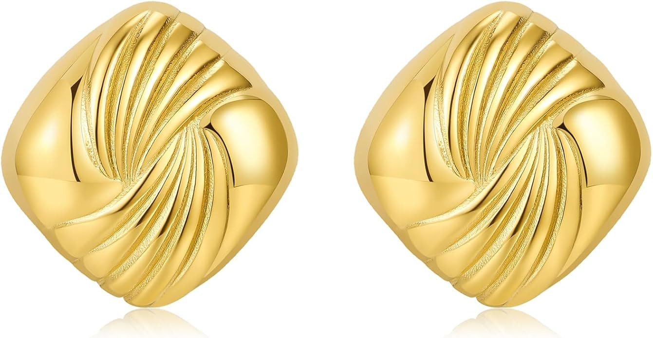 Gold Stainless Steel Earrings for Women Trendy Large Gold Stud Hypoallergenic | Amazon (US)