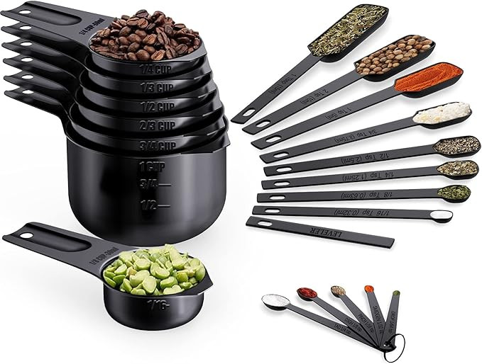 Wildone Black Measuring Cups & Spoons Set of 21 - Includes 7 Stainless Steel Nesting Measuring Cu... | Amazon (US)