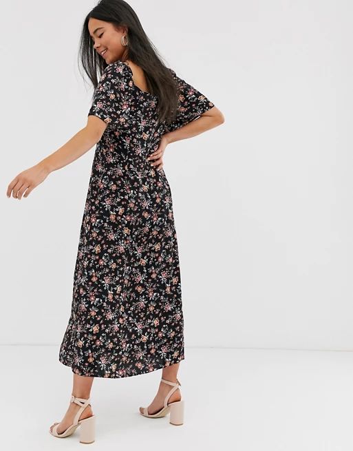 New Look square neck maxi dress in black floral | ASOS US