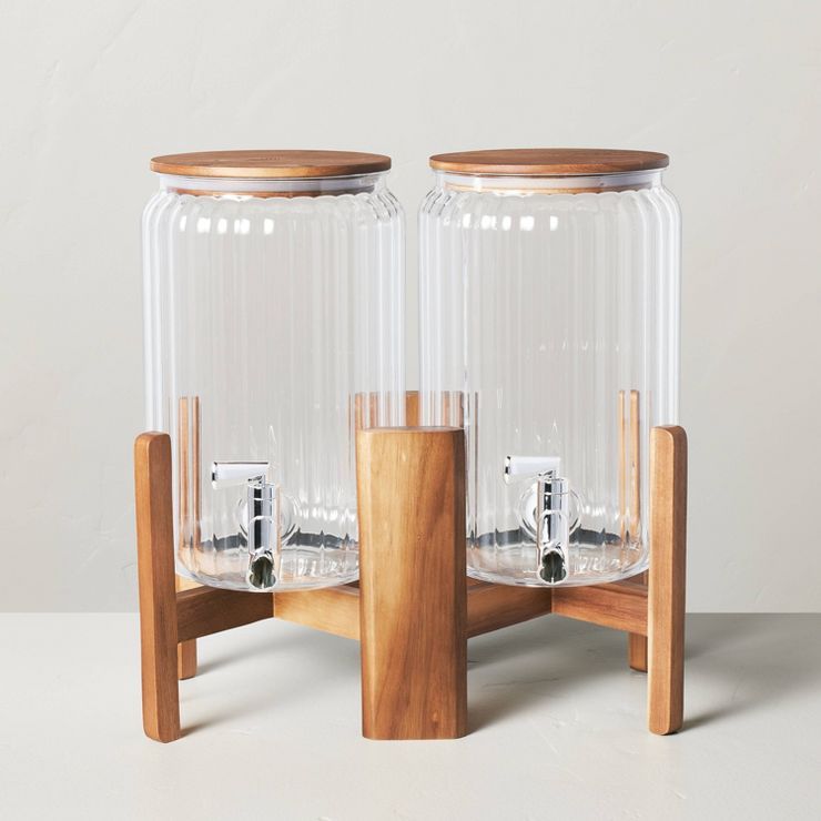 3gal Ribbed Clear Plastic Double Beverage Dispenser with Stand & Wood Lid - Hearth & Hand™ with... | Target