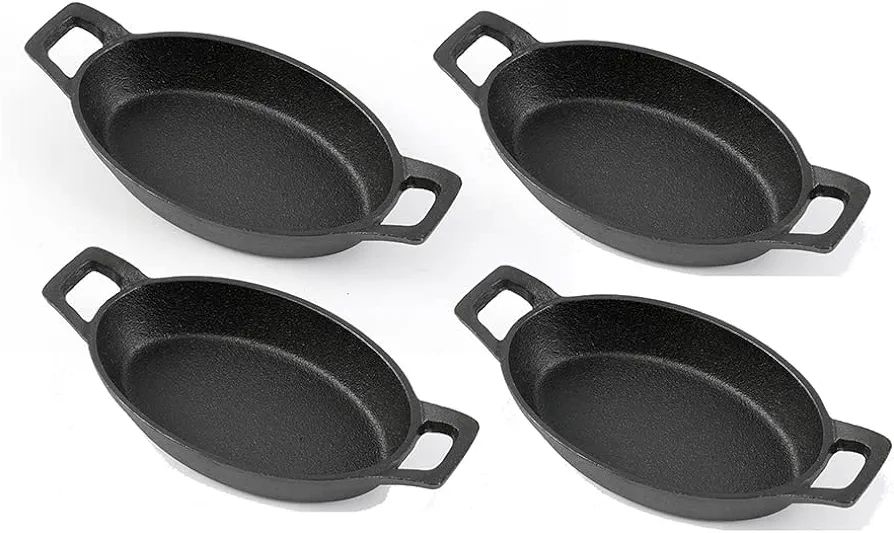 HAWOK Cast Iron Mini Oval Serving Dishes with a Storage Bag, Oval-shaped Casserole Dishes, 4 PCS | Amazon (US)