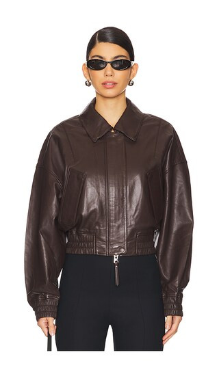 Ella Leather Bomber in Butter Brown | Revolve Clothing (Global)