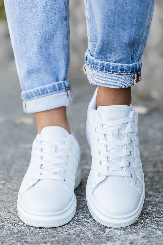 Sarah White Quilted Leather Sneakers FINAL SALE | Pink Lily