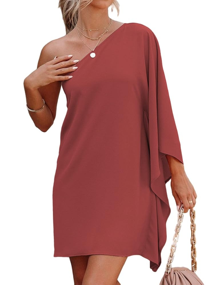 Jhsnjnr Women's Casual Batwing Sleeve One Shoulder Dresses Summer Club Party Cocktail Dresses | Amazon (US)
