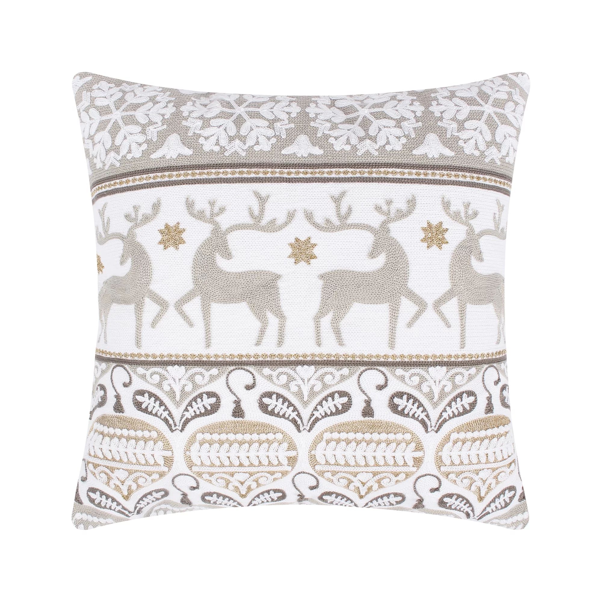 Levtex Home - O Christmas Tree - Decorative Pillow (18x18in.) - Reindeer - Taupe, Cream | Walmart (US)