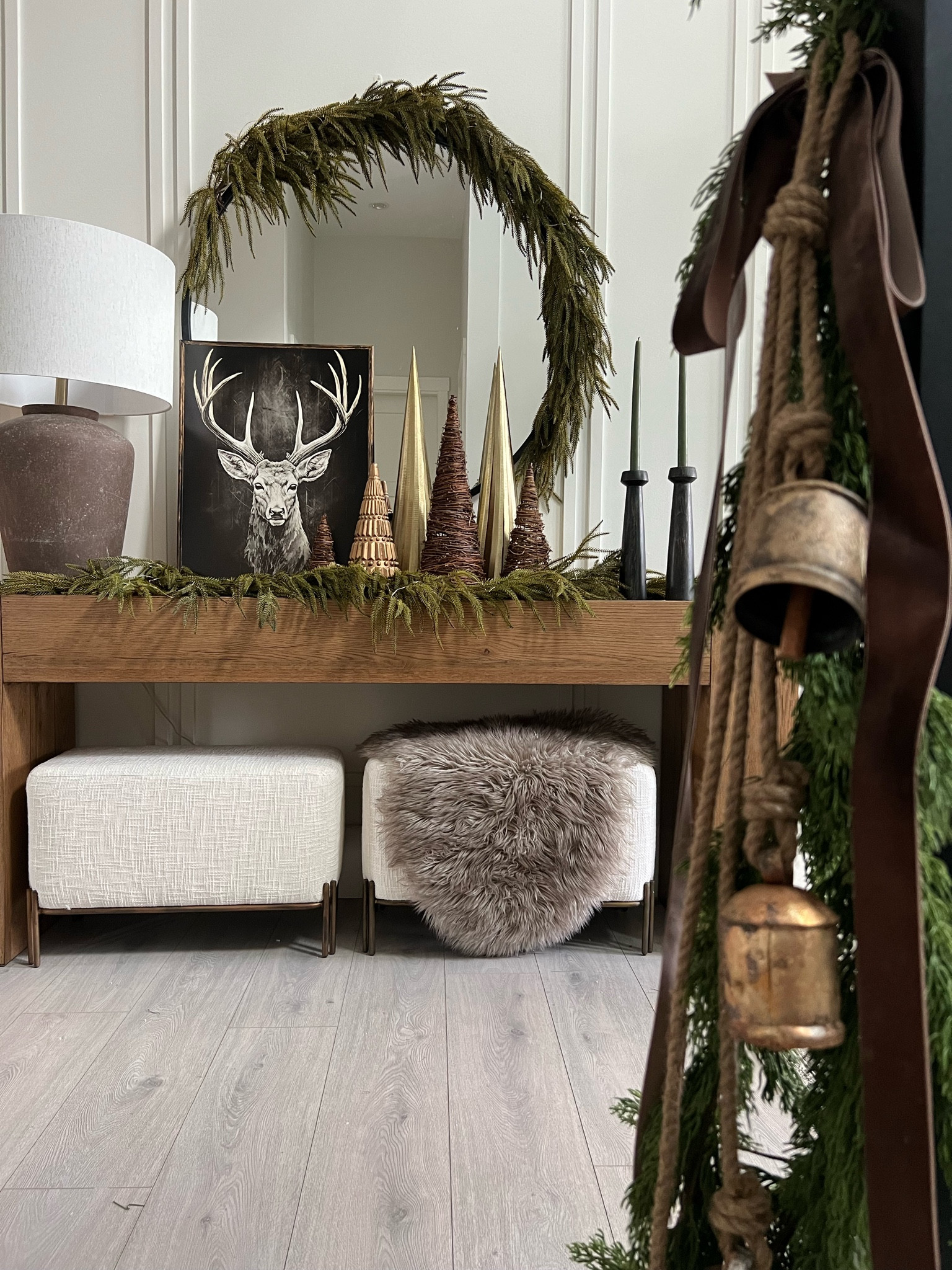 My holiday entry console! 
Woodsy glam, neutral and warm✨
Holiday decor inspo, cozy Christmas 

#LTKHoliday #LTKSeasonal #LTKhome