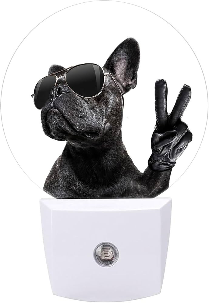 Round LED Night Light,Cool Posing French Bulldog With Sunglasses LED Night Light Plug into Wall w... | Amazon (US)