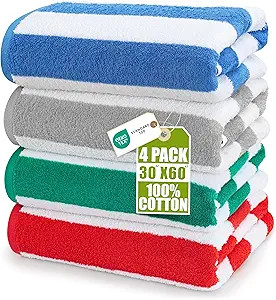 Utopia Towels Pack of 4 Cabana Beach Towels, Oversized 30 x 60 Inches Cotton Beach Towel Set, Smo... | Amazon (US)