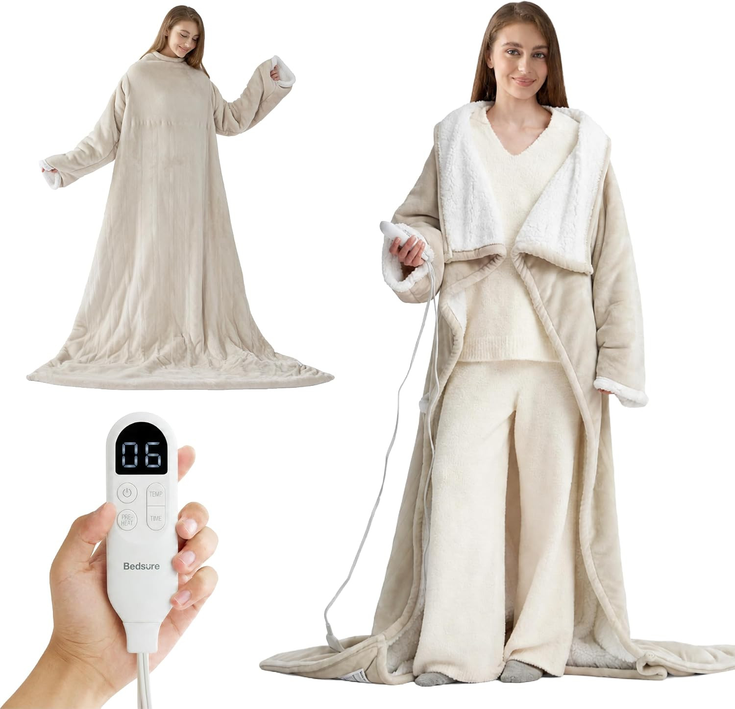 Bedsure Wearable Heated Blanket with Foot Pocket & Sleeves, 50x71+18" Cream | Amazon (US)