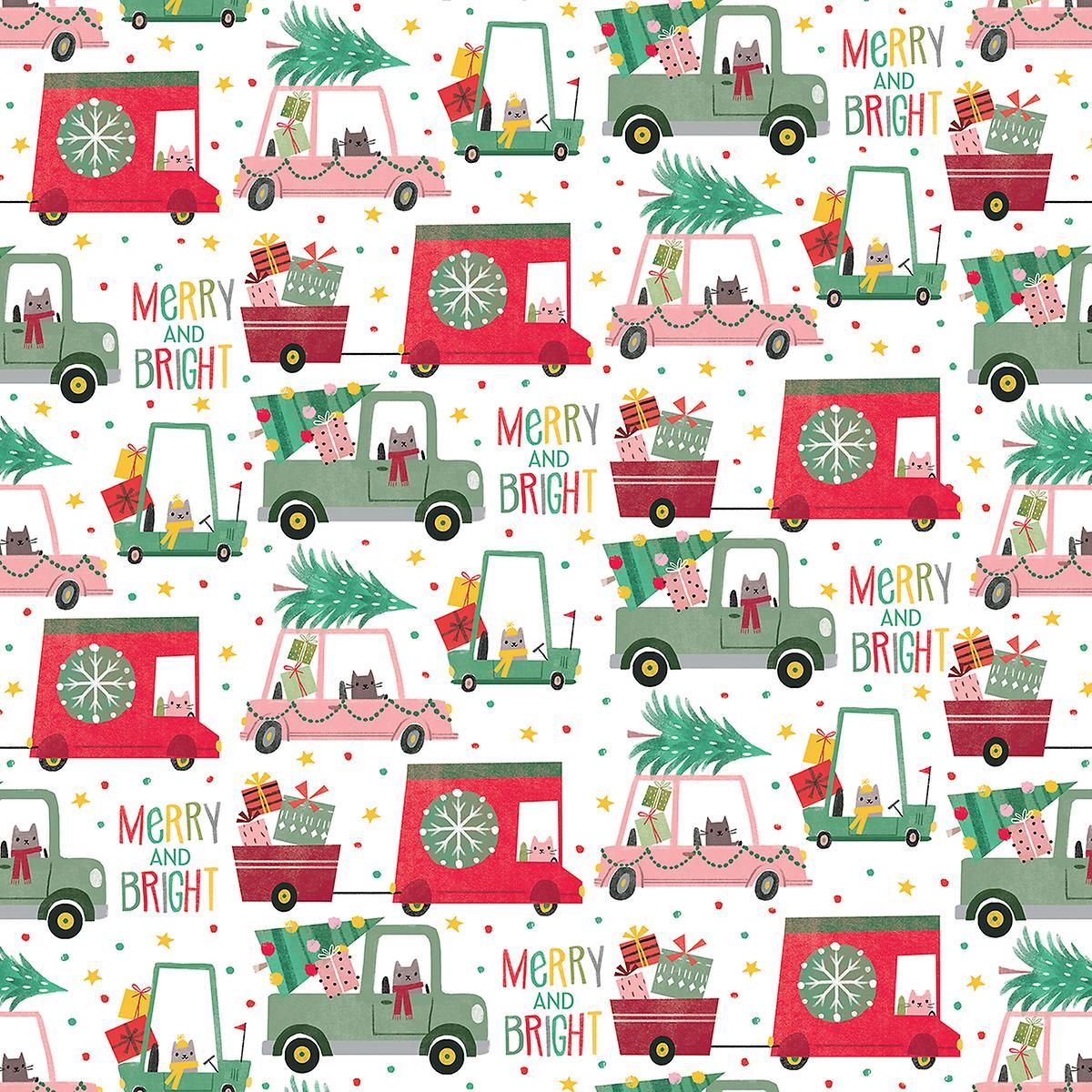 Christmas Cats in Cars Wrapping Paper | The Container Store