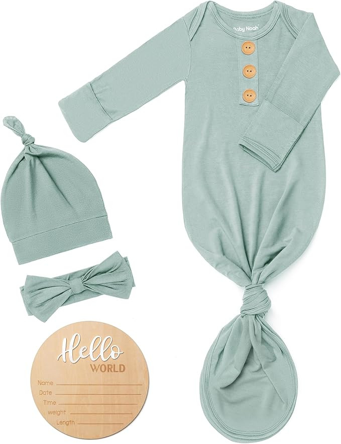 Soft Baby Knot Gown 0-3 Months, Newborn Announcement Sleepers With Mitten Cuffs and Personalized ... | Amazon (US)