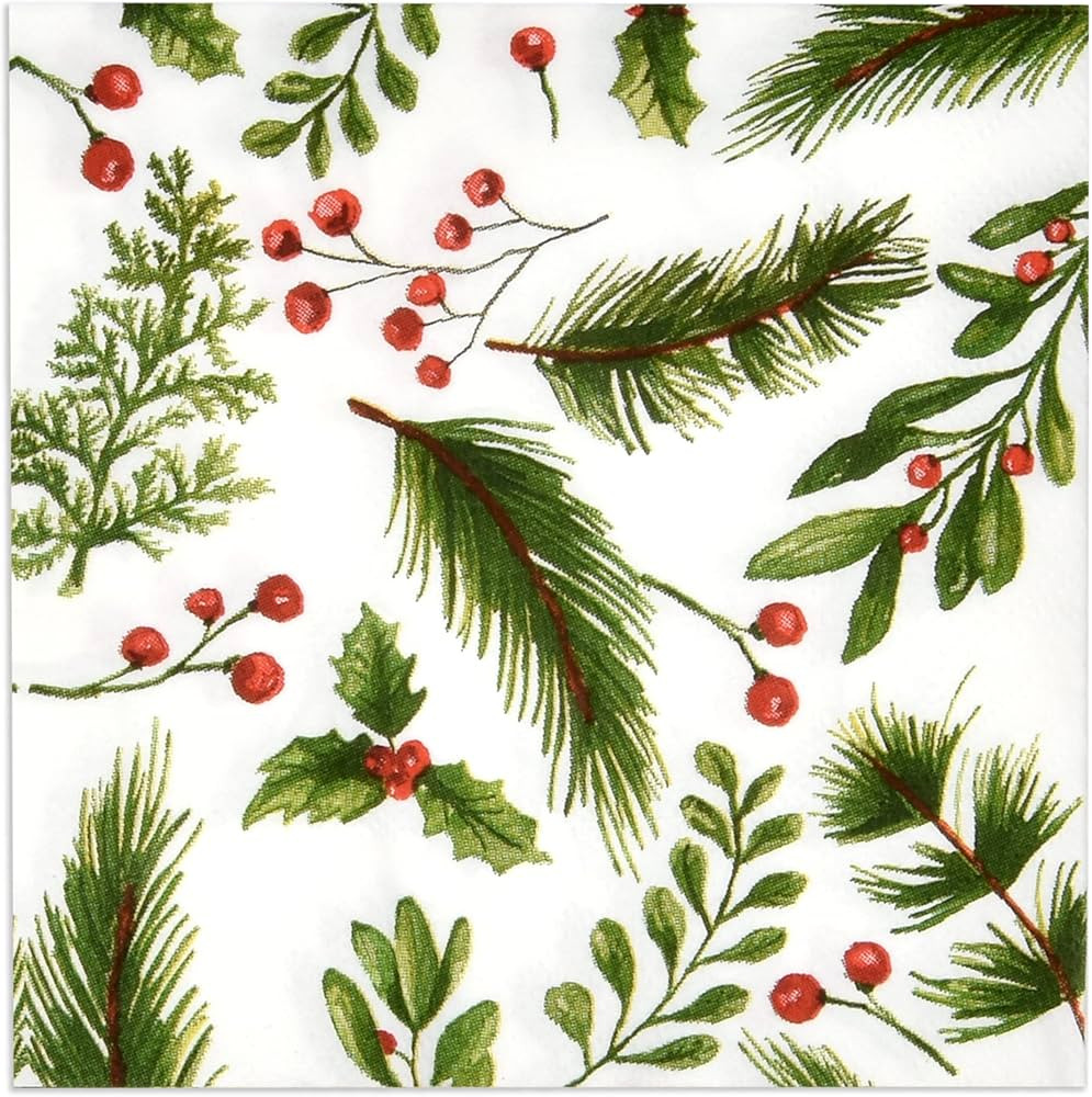 100 Christmas Berries and Pine Cocktail Beverage Napkins Disposable Paper Xmas Holly Berry Greene... | Amazon (US)