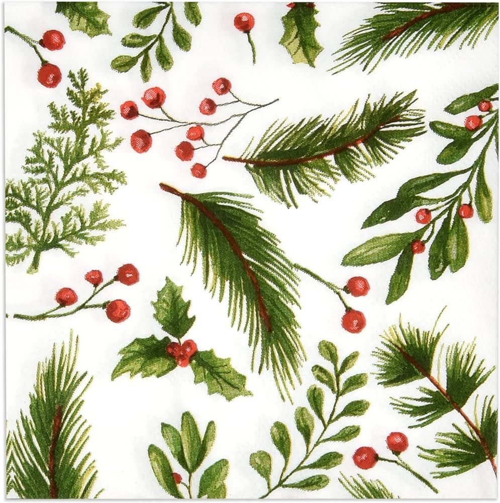 100 Christmas Berries and Pine Cocktail Beverage Napkins Disposable Paper Xmas Holly Berry Greene... | Amazon (US)