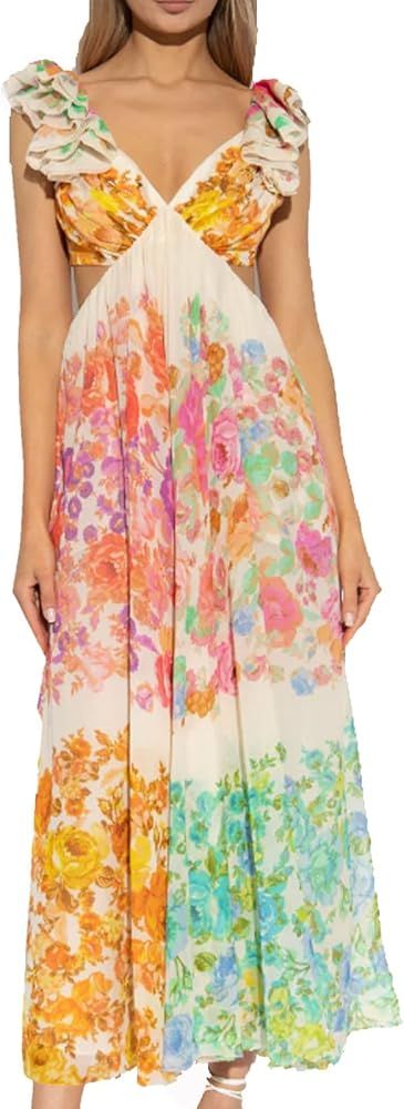 Aurelio Floral Summer Dress,2024 New Aurelio Floral Summer Dress,Women's Boho Flowy V-Neck Floral... | Amazon (US)