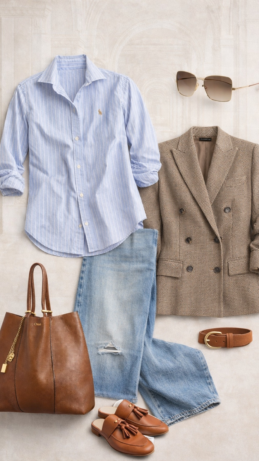 Effortless neutrals with a polished twist 🤎✨
This look blends timeless classics with modern structure — a crisp striped button-down, tailored blazer, relaxed wide-leg denim, and rich cognac accessories for that elevated everyday vibe. Gold accents + oversized sunnies pull it all together perfectly.

Shop all the details in my LTK 💫

#LTKStyle #LTKFinds #LTKSeasonal #LTKUnder500 #LTKItBag

#LTKdayinmylife #LTKPlusSize #LTKSaleAlert