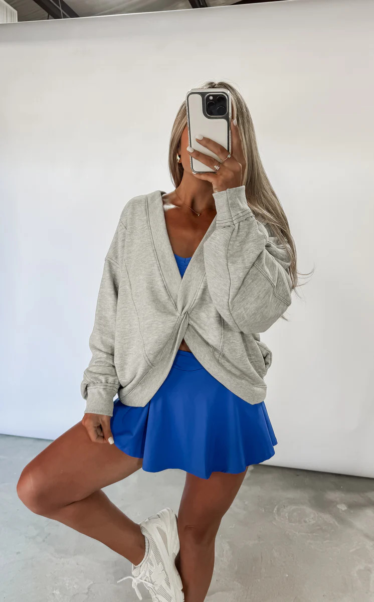 Modern Motion Reversible Twist-Front Terry Sweatshirt - H Grey | CK Squared Boutique