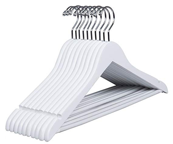 Amber Home Gugertree Solid Wooden Hangers Wood Suit Coat Hanger, White Color Smooth Finished with... | Amazon (US)